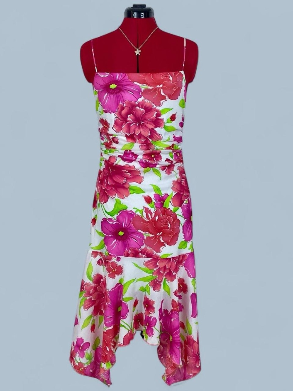 Vintage Y2K Floral Pink & White Spaghetti Strap Midi Dress